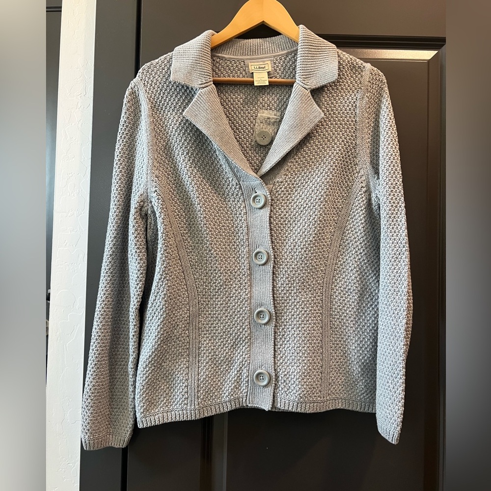 NEW LL Bean 100% Cotton button up cardigan sz L